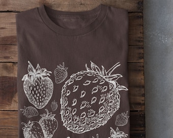 Camiseta botánica de fresa, camiseta cottagecore, camiseta de fresa, camiseta de frutas, camiseta de jardinería, camiseta kawaii de fresa, ropa cottagecore