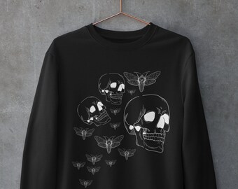 Dark Academia Kleidung, Alt Kleidung, Schädel Rundhalsausschnitt, Grunge Ästhetik, Grunge Kleidung, Einkaufsnetz Goth, Egirl, Skelett T-Shirt, Mottenpullover, Goth Pullover