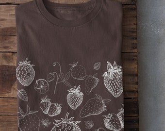 Strawberry Shirt, Botanical Cottagecore Strawberry Tshirt, Botanical Tee, Cottagecore Clothing, Alt Clothing, Botanical Tshirt,Grunge