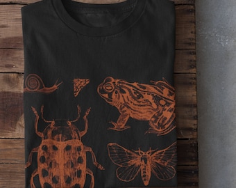 Cottagecore Snail T Shirt,Goblincore Goth,Grunge Fairycore Clothing,Witchy T Shirt,Dark Academia Aesthetic Shirt, Botanical Art Frog Tshirt