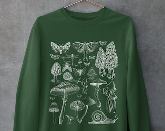 Mushroom Sweatshirt, Mushroom Sweater, Moths Sweater, Grunge Clothing, Cottagecore Clothing, Fairycore Sweater, Fungi, Goblincore Aesthetic