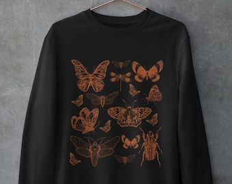 Cottagecore Moth Sweatshirt,Goblincore Goth ,Grunge Fairycore Clothing,Witchy Sweater,Dark Academia Aesthetic,Botanical Art,Fairy Grunge