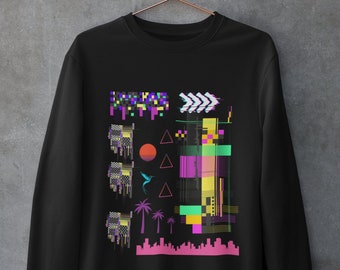 Steampunk Hoodie, Steampunk Kleidung, Cyberpunk Kleidung, Synthwave Pullover, Glitch, Y2k Rundhalsausschnitt, minimalistische Kleidung, Kawaii