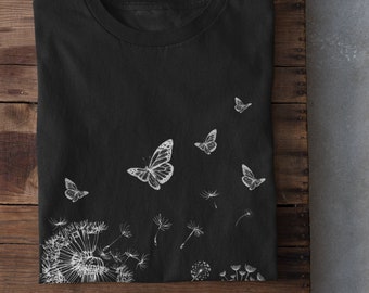 Cottagecore Clothing, Botanical Dandelion and Butterfly T-shirt, Goblincore, Grunge, Alt Clothing, Indie Clothing, Strange Unique Gifts