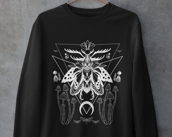 Moth Sweatshirt,Mushroom Sweater,Alt Clothing,Dark Academia,Mystical Sweatshirt,Moon Phase,Goth Sweater,Celestial Cottagecore Sweater