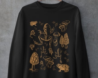 Pilz und Frosch Sweatshirt,Cottagecore Pullover,Fairy Grunge Kleidung,Dark Academia Kleidung,Grunge Pullover,Goblincore Kleidung,Alt Kleidung