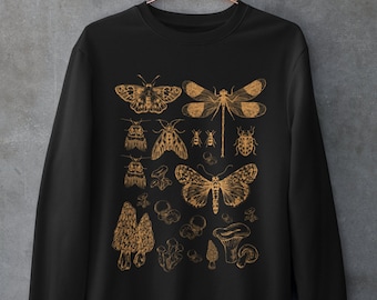 Mushroom and Moths Sweatshirt,Grunge Sweatshirt,Alt Sweater,Cottagecore Sweater,Goblincore Clothing,Fall Mushroom Sweater,Witchy Clothing