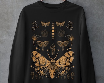 Mushroom Sweatshirt,Moth Sweater,Dark Academia Clothing,Fairycore Crewneck,Cottagecore,Goblincore Aesthetic Sweater,Luna Moth,Alt Clothing