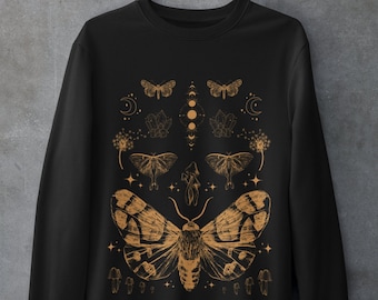 Moth Sweatshirt, Whimsigoth Clothing, Y2k Fairy Grunge Aesthetic Sweater, Alt Clothing, Cottagecore Clothing, Mushroom Sweatshirt,Goblincore