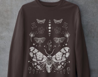 Moth Sweatshirt, Whimsigoth Clothing, Y2k Fairy Grunge Aesthetic Sweater, Alt Clothing, Cottagecore Clothing, Mushroom Sweatshirt,Goblincore