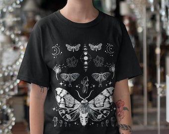 Mushroom Shirt,Moth Shirt,Dark Academia Clothing,Grunge Clothing,Fairycore Clothing,Cottagecore Clothing,Egirl,Luna Moth,Alt Clothing