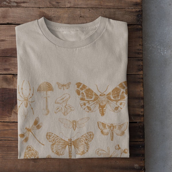 Moths and Mushrooms Tshirt, Moths Tshirt, Grunge Clothing, Cottagecore Shirt, Goblincore Clothing, Fairycore Clothing, Indie Clothing