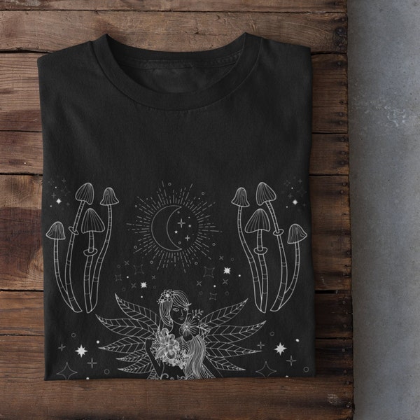 Fairycore mushroom shirt,Fairy Grunge Clothing,Alt Clothing,Witchy Clothing,Dark Academia Aesthetic Shirt,Soft Grunge,Celestial Shirt,