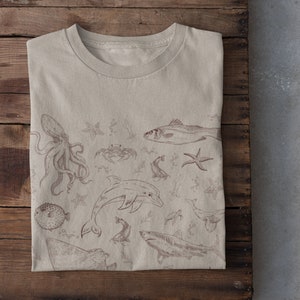 Vintage 90s Shirt, Sea Animal Tshirt, Retro Ocean Nature Tattoo Shirt, Sealife Gifts, Crustaceancore Ocean Dolphin Shirt, Unisex Adult Tee