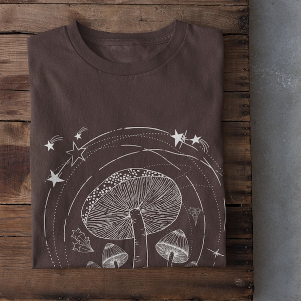 Mushrooms and Moon Phases Shirt, Celestial Moon Tshirt, Magical Celestial Funghi, Witchy Top, Cottagecore Aesthetic, Indie Clothing