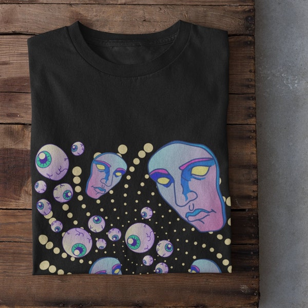 Eyeballs Shirt, Grunge Clothing, Cyberpunk Shirt, Spacey Clothes, Nu Goth, Soft Grunge Top, Harajuku Streetwear, Unique Weird Tshirts