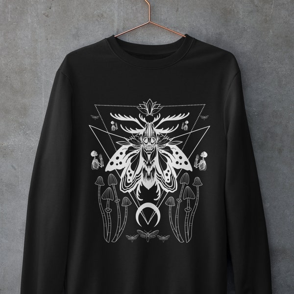 Moth Sweatshirt,Mushroom Sweater,Alt Clothing,Dark Academia,Mystical Sweatshirt,Moon Phase,Goth Sweater,Celestial Cottagecore Sweater