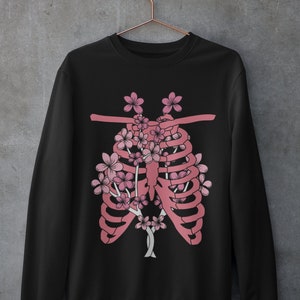 Goth Sweatshirt,Pastel Goth Clothing,Grunge Ribs,Sakura Tree Skeleton Sweatshirt,Gothic Grunge Clothing,Soft Goth,Y2k Clothing
