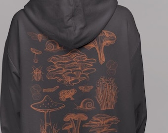 Cottagecore Mushroom Goblincore Frog Zip Up Hoodie,Trendy Mushroom Retro Pullover,Witchy Tarot Card, Grunge Fairycore Dark Academia Zipper