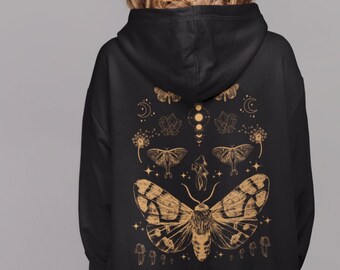 Mushroom Hoodie,Moth Hoodie,Dark Academia Hoodie,Fairycore Hoodie,Cottagecore Clothing,Goth Hoodie,Aesthetic Hoodie,Luna Moth,Alt Clothing