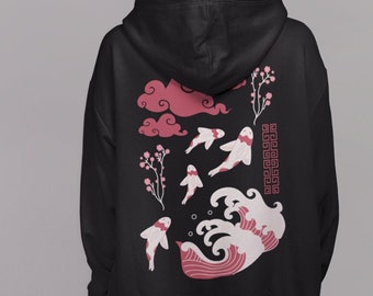 Sakura Y2k Hoodie,Koy Fish Harajuku Clothing,Japanese Streetwear,Y2k Clothing,Grunge Clothing,Japanese Street Style,Korean Fashion Hoodie
