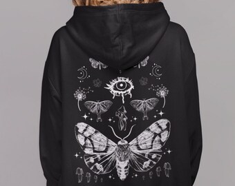 Mushroom Hoodie,Moth Hoodie,Dark Academia,Fairycore Hoodie,Cottagecore Clothing,Pastel Goth Hoodie,Aesthetic Hoodie,Luna Moth,Alt Clothing