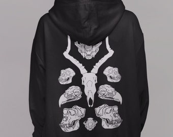 Sudadera con calaveras de animales, sudadera gótica, sudadera con esqueleto, gótica de talla grande, sudadera con calavera, sudadera Y2K, ropa gótica, sudadera con capucha atrevida, ropa gótica alternativa