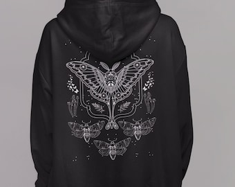 Felpa con cappuccio Mushroom, Felpa con cappuccio Moth, Felpa con cappuccio Dark Academia, Felpa con cappuccio Fairycore, Abbigliamento Cottagecore, Felpa con cappuccio Goth, Felpa con cappuccio Estetica, Luna Moth, Abbigliamento Alt