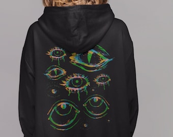Glitch Eyes Hoodie, Grunge Clothing, Alt Clothing, Harajuku Clothes, Alternative Hoodies, Pastel Goth Clothing, Goblincore, Dark Cottagecore