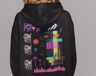 Vaporwave Zip Up Hoodie, Vaporwave Shirt, Cyberpunk Clothing, Synthwave Y2k Glitch Zipper Hoodie, Unisex Zip Hoodie, Nu Harajuku Clothes