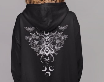 Gothic Hoodie,Moth Zipper Hoodie,Dark Academia Fairycore Hoodie,Cottagecore Clothing,Goth Hoodie,Aesthetic Hoodie,Luna Moth Alt Clothing