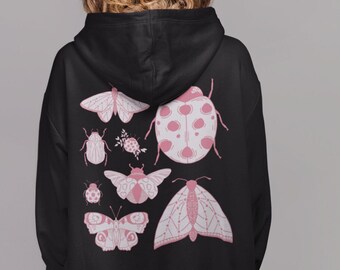 Insects Hoodie,Moth Hoodie,Dark Academia,Fairycore Hoodie,Cottagecore Clothing,Pastel Goth Hoodie,Aesthetic Hoodie,Luna Moth,Alt Clothing