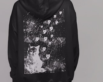 Gothic Katze Hoodie, Weiche Goth Kleidung, Cyberpunk Kleidung, Grunge Kleidung, Egirl Kleidung, Streetwear Graffiti Hoodie, Pastell Goth Kleidung