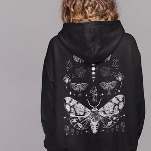 Mushroom Hoodie,Moth Hoodie,Dark Academia Hoodie,Fairycore Hoodie,Cottagecore Clothing,Goth Hoodie,Aesthetic Hoodie,Luna Moth,Alt Clothing