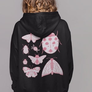 Insects Hoodie,Moth Hoodie,Dark Academia,Fairycore Hoodie,Cottagecore Clothing,Pastel Goth Hoodie,Aesthetic Hoodie,Luna Moth,Alt Clothing
