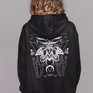 Mushroom Hoodie,Moth Hoodie,Dark Academia Hoodie,Fairycore Hoodie,Cottagecore Clothing,Goth Hoodie,Aesthetic Hoodie,Luna Moth,Alt Clothing
