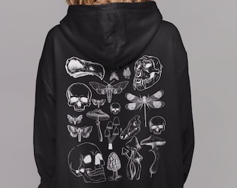 Motten Hoodie,Pilz Hoodie,Alt Kleidung,Grunge Kleidung,Goblincore,Fee Grunge Kleidung,Schädel Hoodie,Witchy Kleidung,Alternative Kleidung