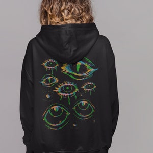 Grunge Glitch Eyes Zip up Hoodie, Pastel Goth Clothing, Alt
