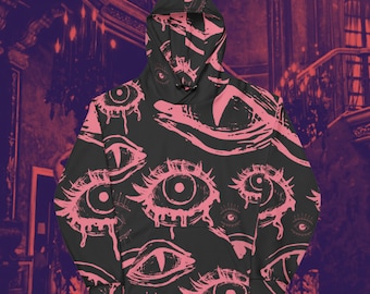 Glitch Eyes All Over Print Hoodie,Grunge Clothing,Alt Clothing, Harajuku Clothes, Alternative Hoodies, Pastel Goth Clothing,Dark Cottagecore