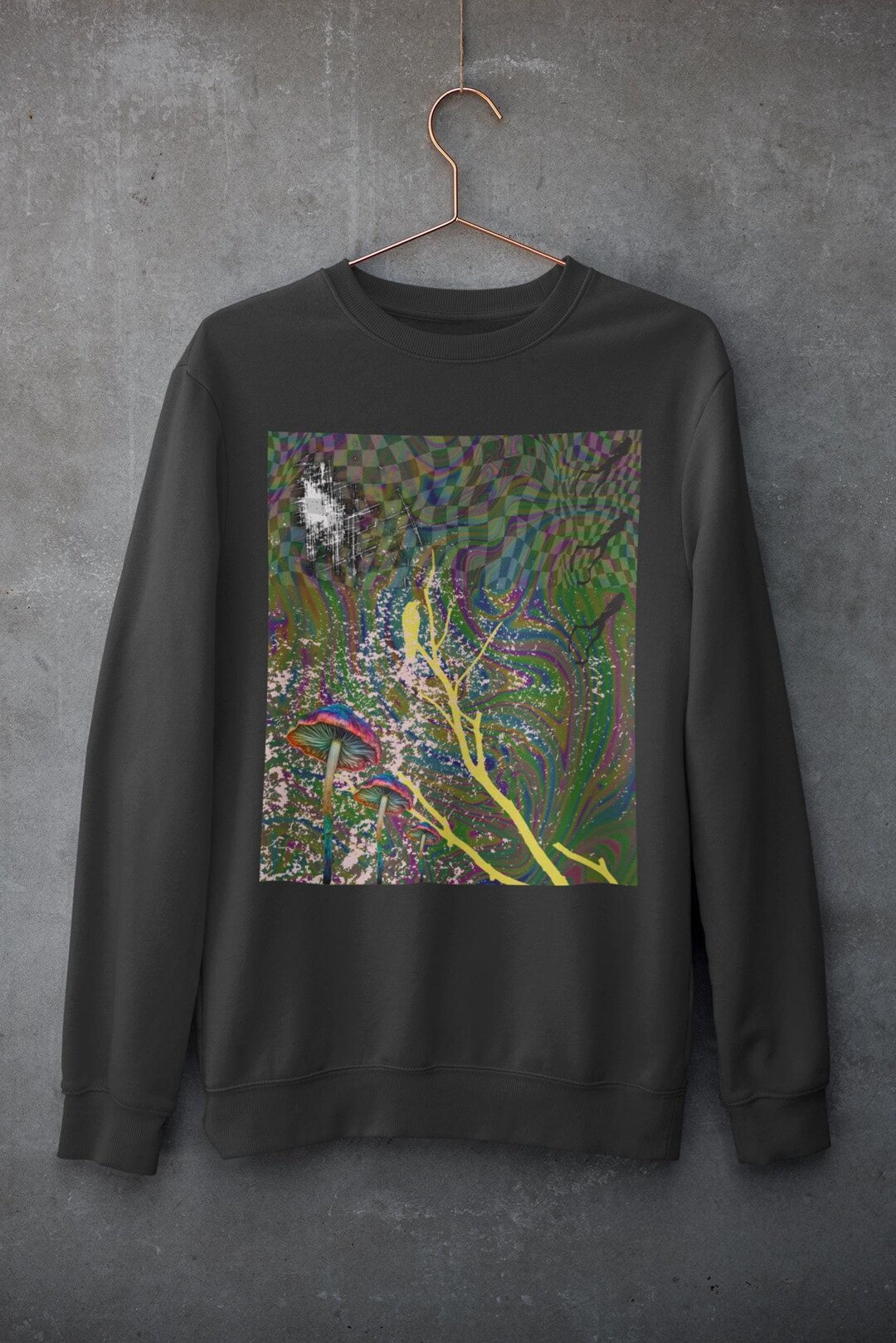 Mushroom Crow Gothic Weirdcore Sweatshirt, Original Abstract Sweater