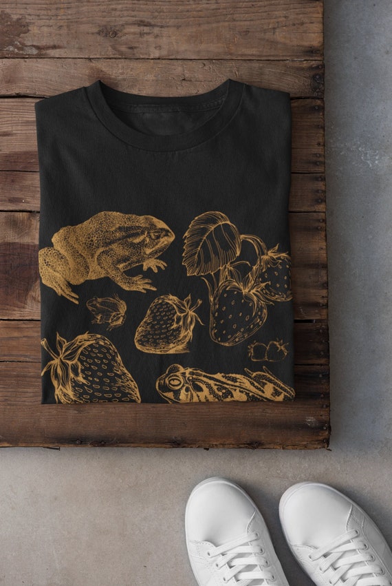 Cottagecore Frog Shirt, Strawberry Shirt, Dark Academia Shirt, Fall Clothing, Y2k Clothing, Fairycore Grunge Clothing, Whimsigoth Clothing