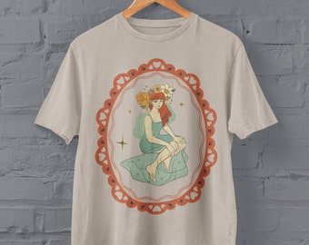 Maglietta Fairycore Grunge, Abbigliamento Cottagecore, Maglietta Goblincore, Moda alternativa, Maglietta con fata floreale, Maglietta con fiaba d'arte vintage, Grunge fatato