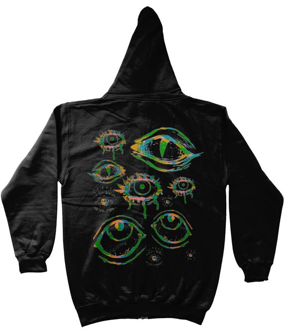Grunge Glitch Eyes Zip up Hoodie, Pastel Goth Clothing, Alt