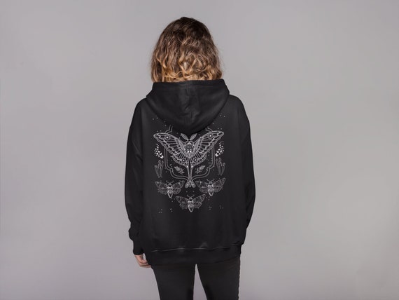 Mushroom Hoodie,Moth Hoodie,Dark Academia Hoodie,Fairycore Hoodie,Cottagecore Clothing,Goth Hoodie,Aesthetic Hoodie,Luna Moth,Alt Clothing