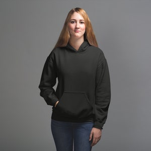 May include: A black hooded sweatshirt with a pouch pocket.