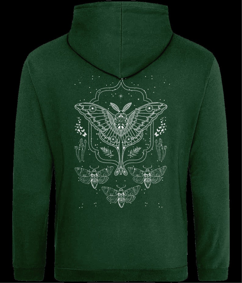Mushroom Hoodie,Moth Hoodie,Dark Academia Hoodie,Fairycore Hoodie,Cottagecore Clothing,Goth Hoodie,Aesthetic Hoodie,Luna Moth,Alt Clothing image 4