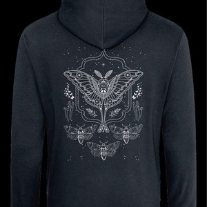 Mushroom Hoodie,Moth Hoodie,Dark Academia Hoodie,Fairycore Hoodie,Cottagecore Clothing,Goth Hoodie,Aesthetic Hoodie,Luna Moth,Alt Clothing image 3