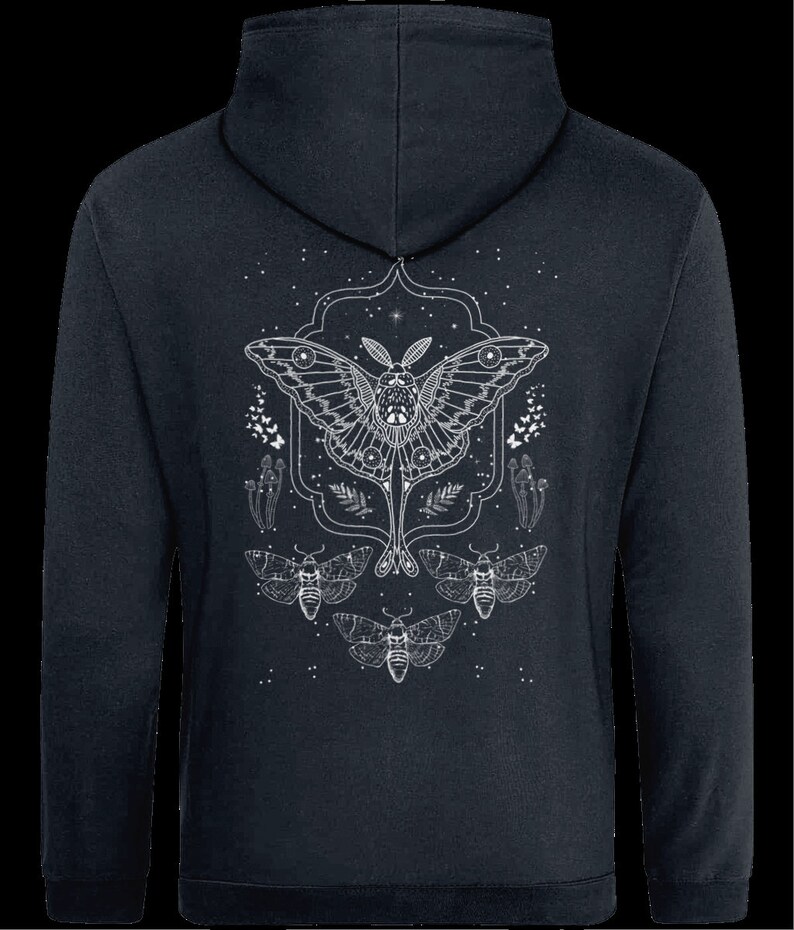 Mushroom Hoodie,Moth Hoodie,Dark Academia Hoodie,Fairycore Hoodie,Cottagecore Clothing,Goth Hoodie,Aesthetic Hoodie,Luna Moth,Alt Clothing image 3