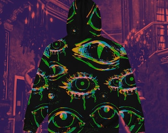 Glitch Eyes All Over Print Hoodie,Grunge Clothing,Alt Clothing, Harajuku Clothes, Alternative Hoodies, Pastel Goth Clothing,Dark Cottagecore