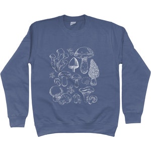 Puede incluir: Una sudadera azul con un gr&aacute;fico blanco de varios tipos de setas. El gr&aacute;fico est&aacute; centrado en la parte delantera de la sudadera.
